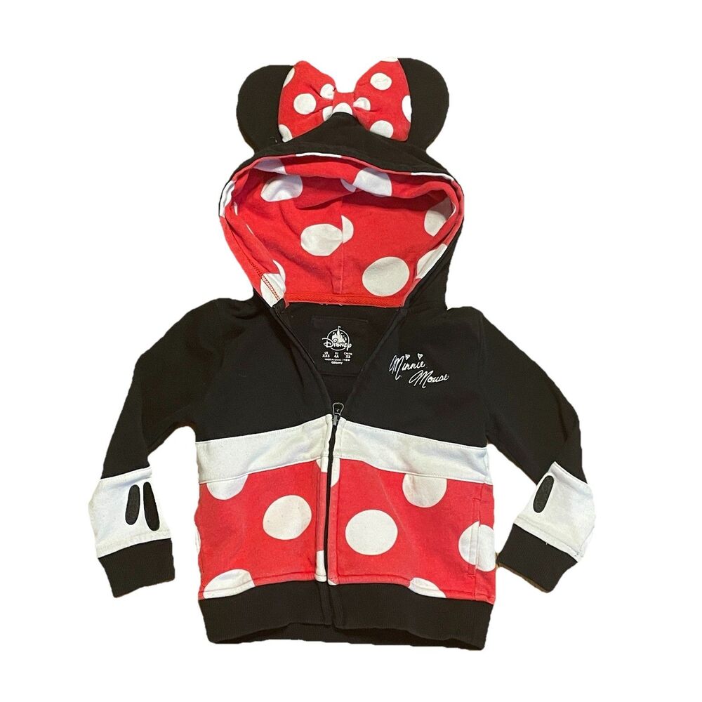 Disney Parks Classic Minnie Mouse Toddler XXS Polka Dot Bow Ears Zip Jacket